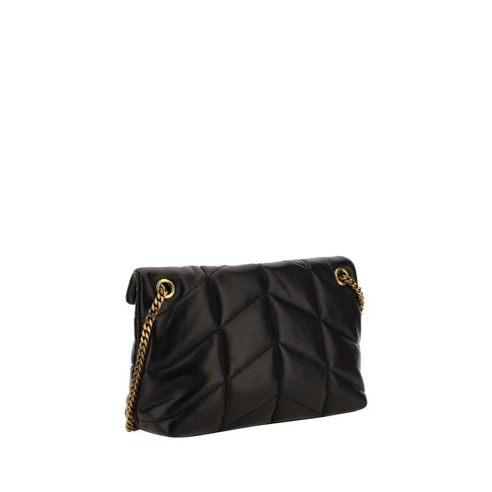 Saint Laurent Loulou Puffer Shoulder Bag, black quilted leather, chain-strap, front view