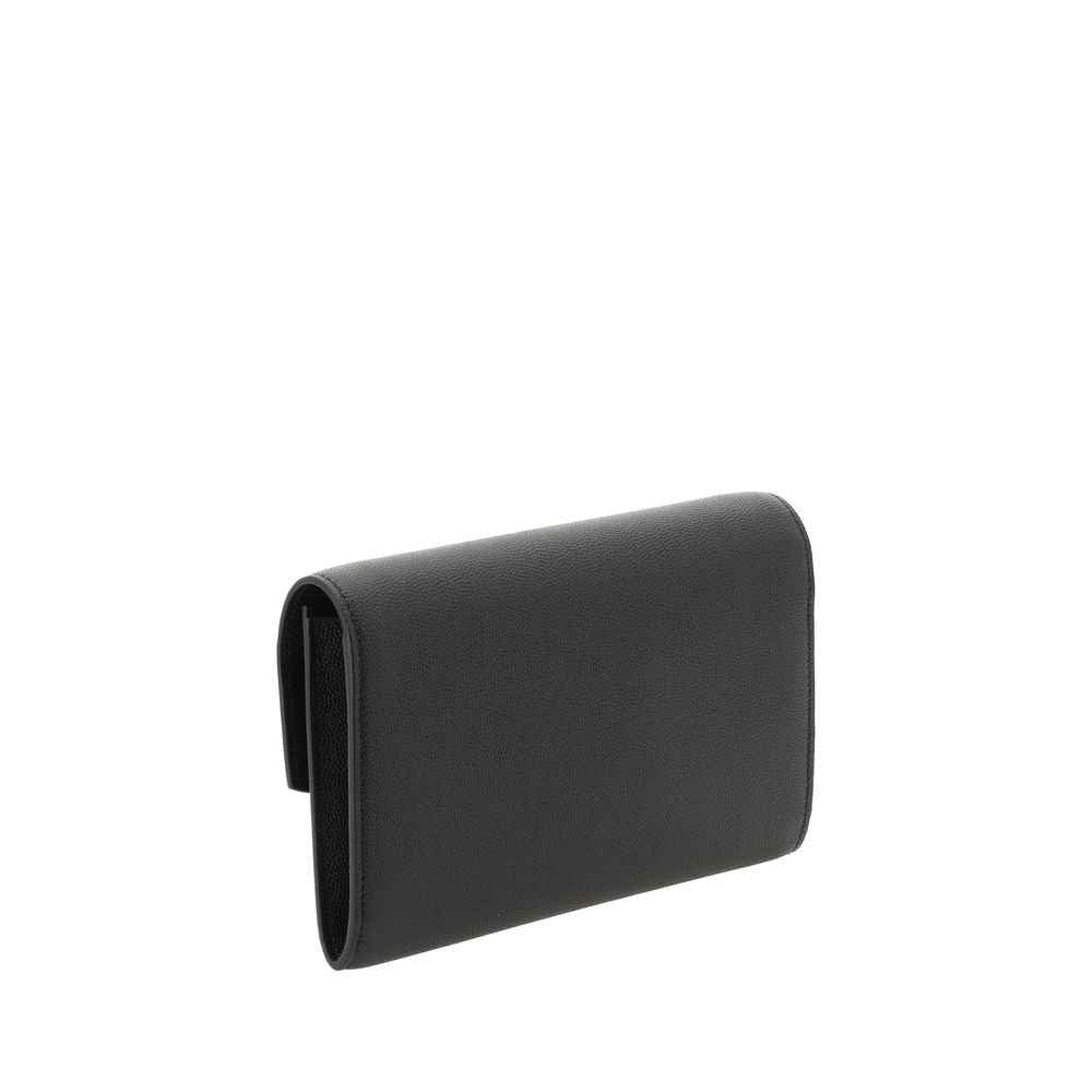 Saint Laurent Cassandre Small Chain Wallet black calf leather side view