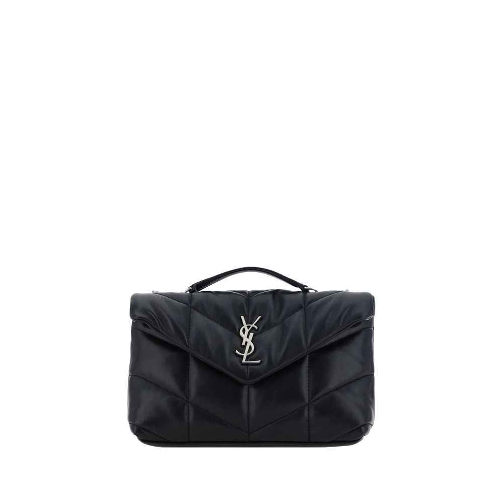 Saint Laurent Loulou Small Top-Handle Bag, black quilted leather, front view