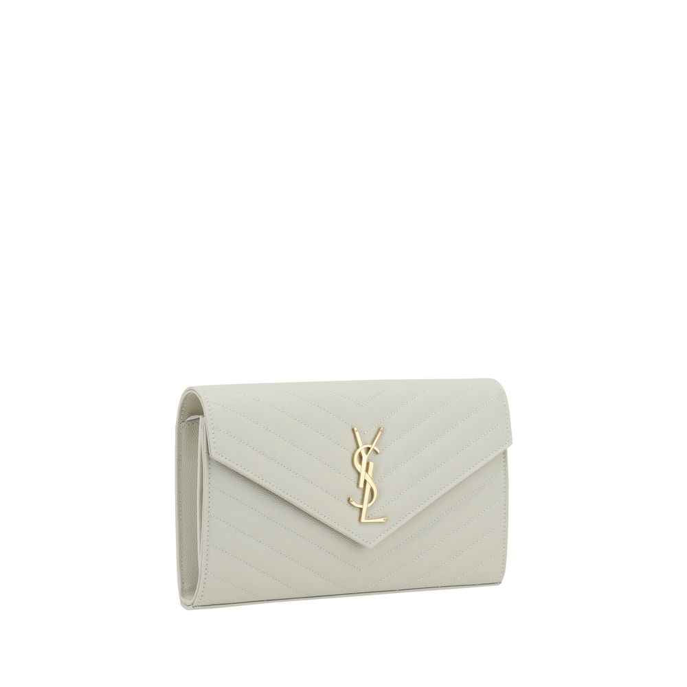 Saint Laurent Cassandre Matelassé white calf leather shoulder bag front view