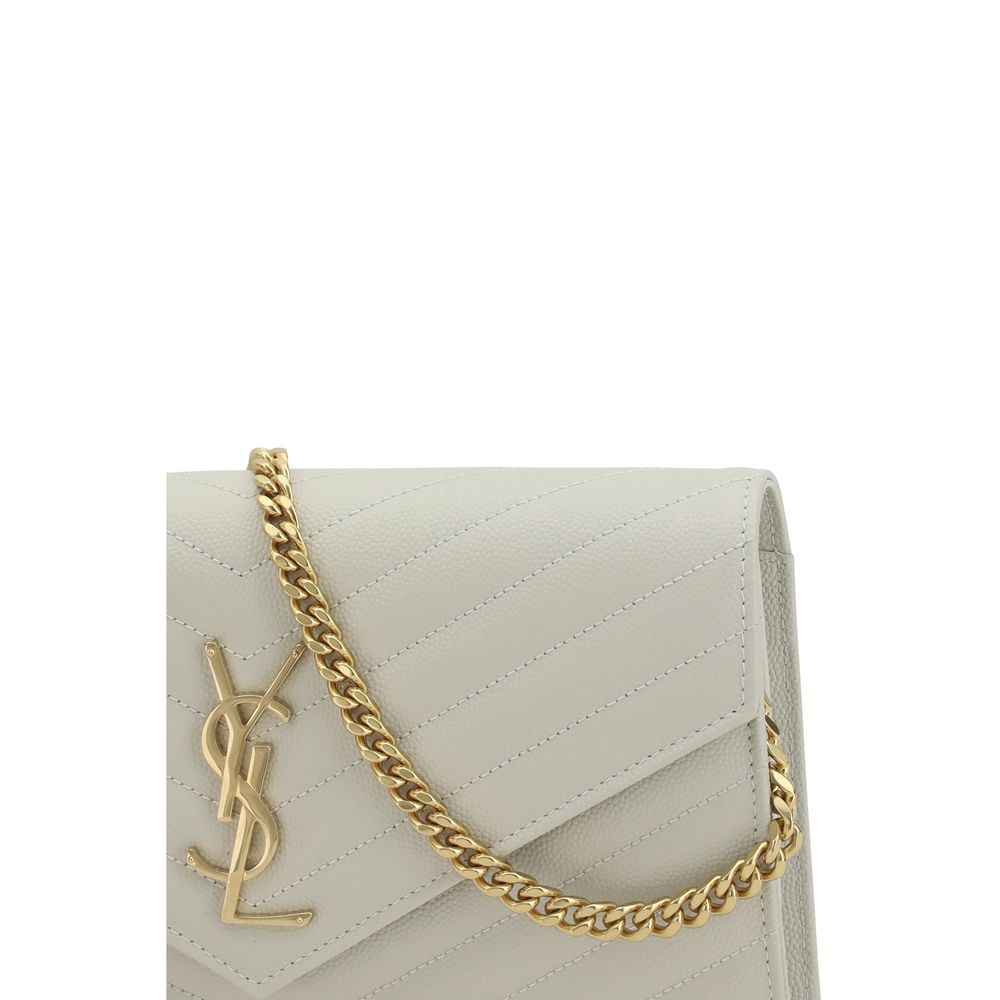 Saint Laurent Cassandre Matelassé Shoulder Bag, white calf leather, gold chain, front view