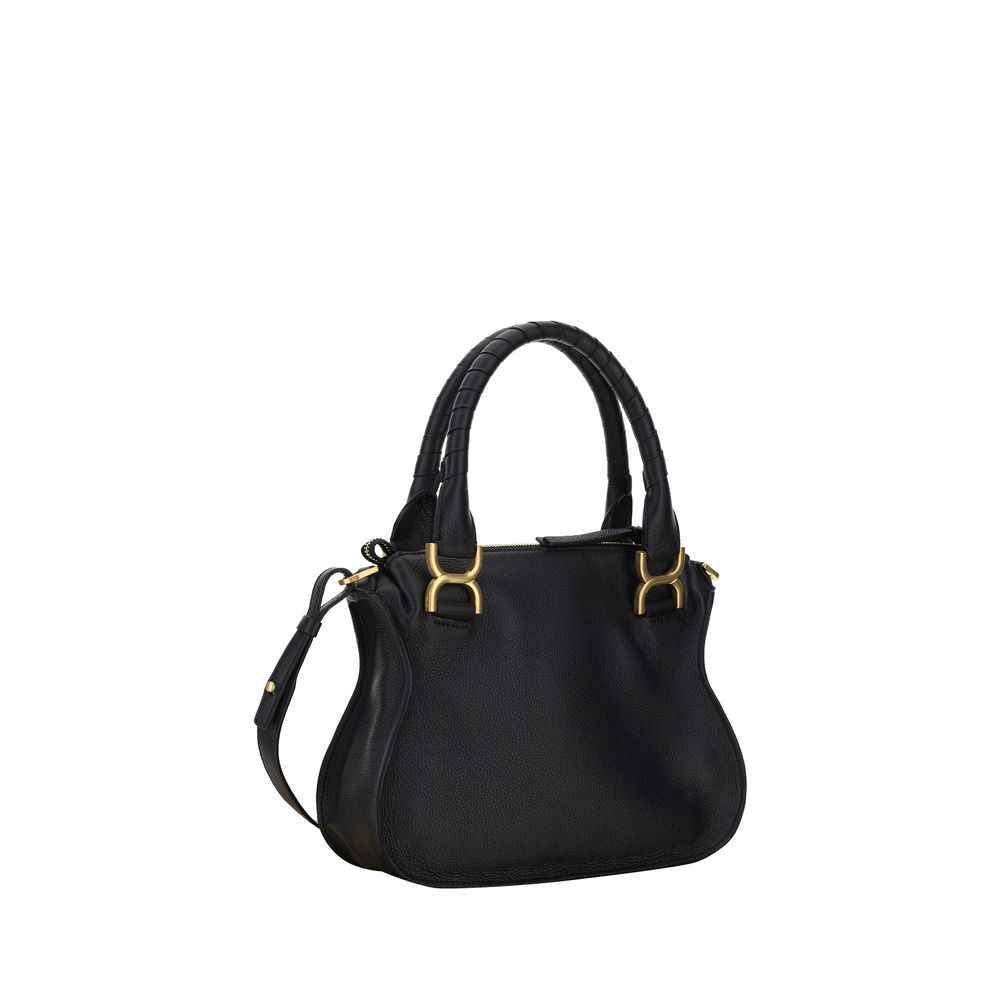 Chloé Small Marcie Handbag, black calf leather shoulder bag, front view