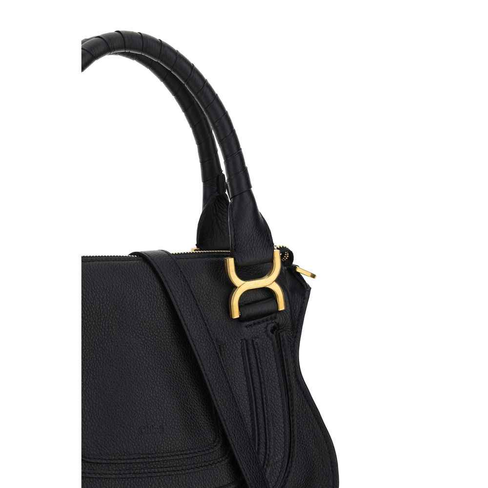 Chloé Small Marcie Handbag, black calf leather, shoulder bag, gold hardware, side view