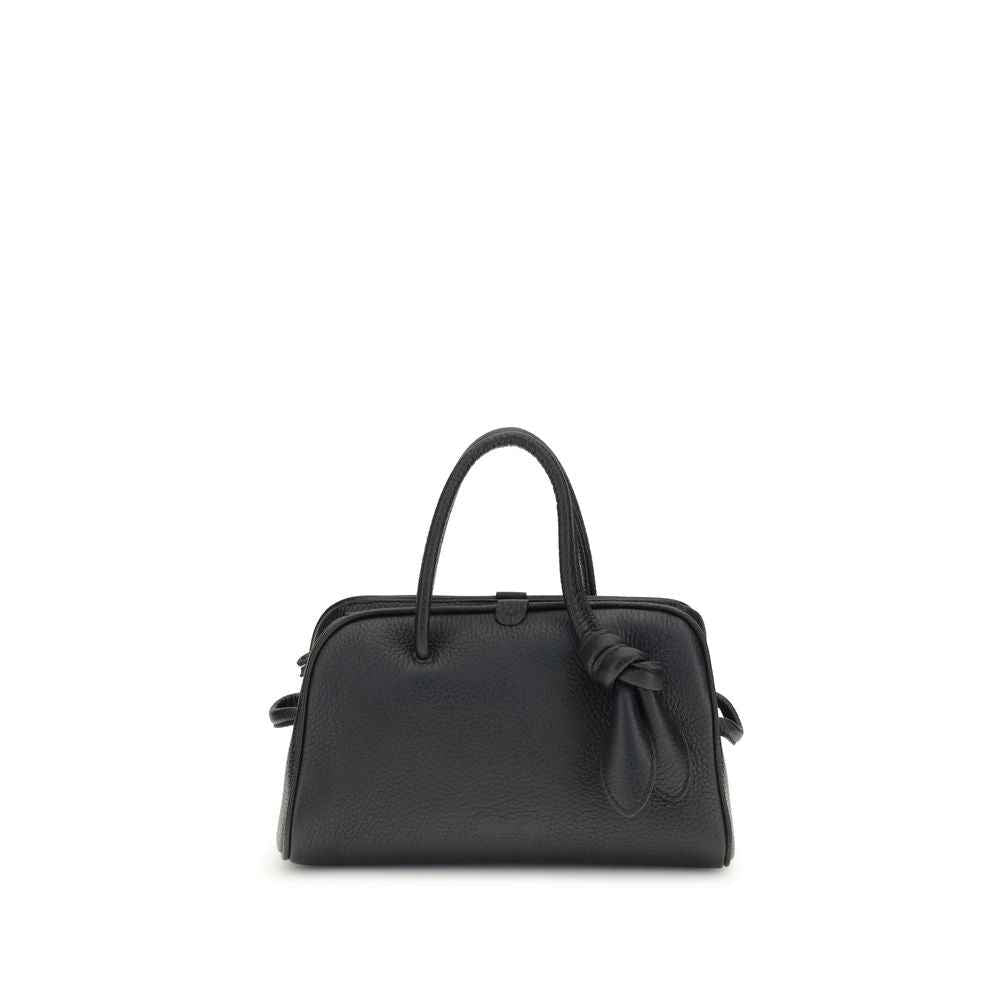 Jacquemus Le Petit Turismo bowling bag in black calf leather, front view.