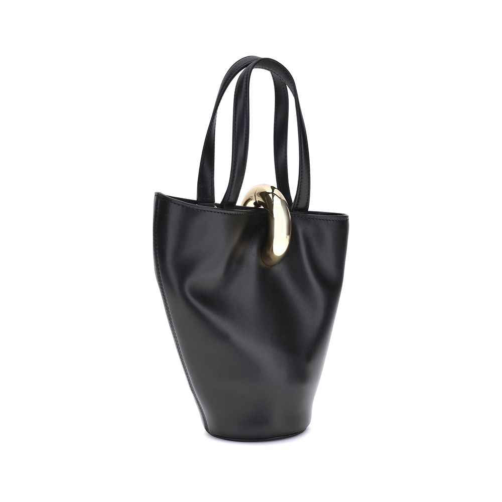 Jacquemus La Bambola Small Bucket Bag in black calf leather, front view