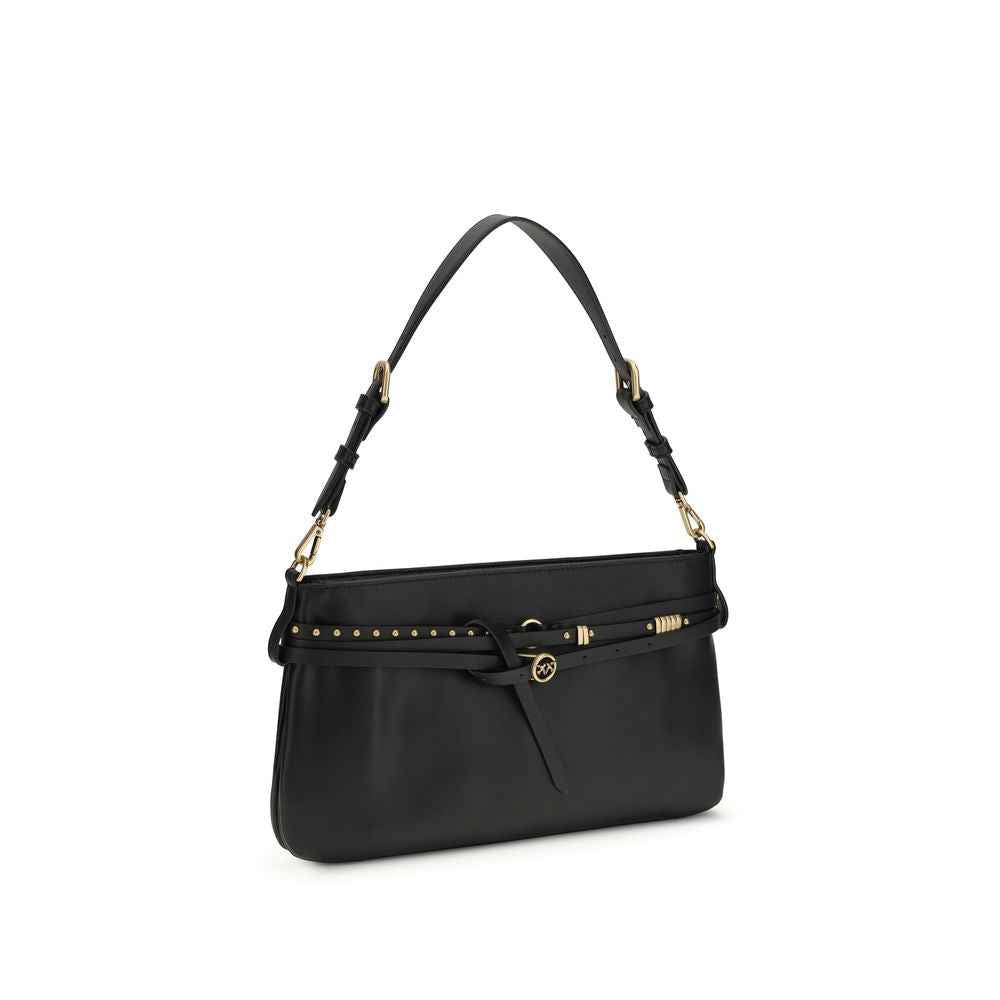 PINKO Belt Bag Classic black calf leather with gold hardware belt strap front view