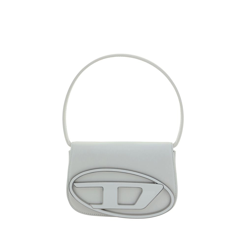 Diesel White 1DR Shoulder Bag, white leather, hoop handle, front view