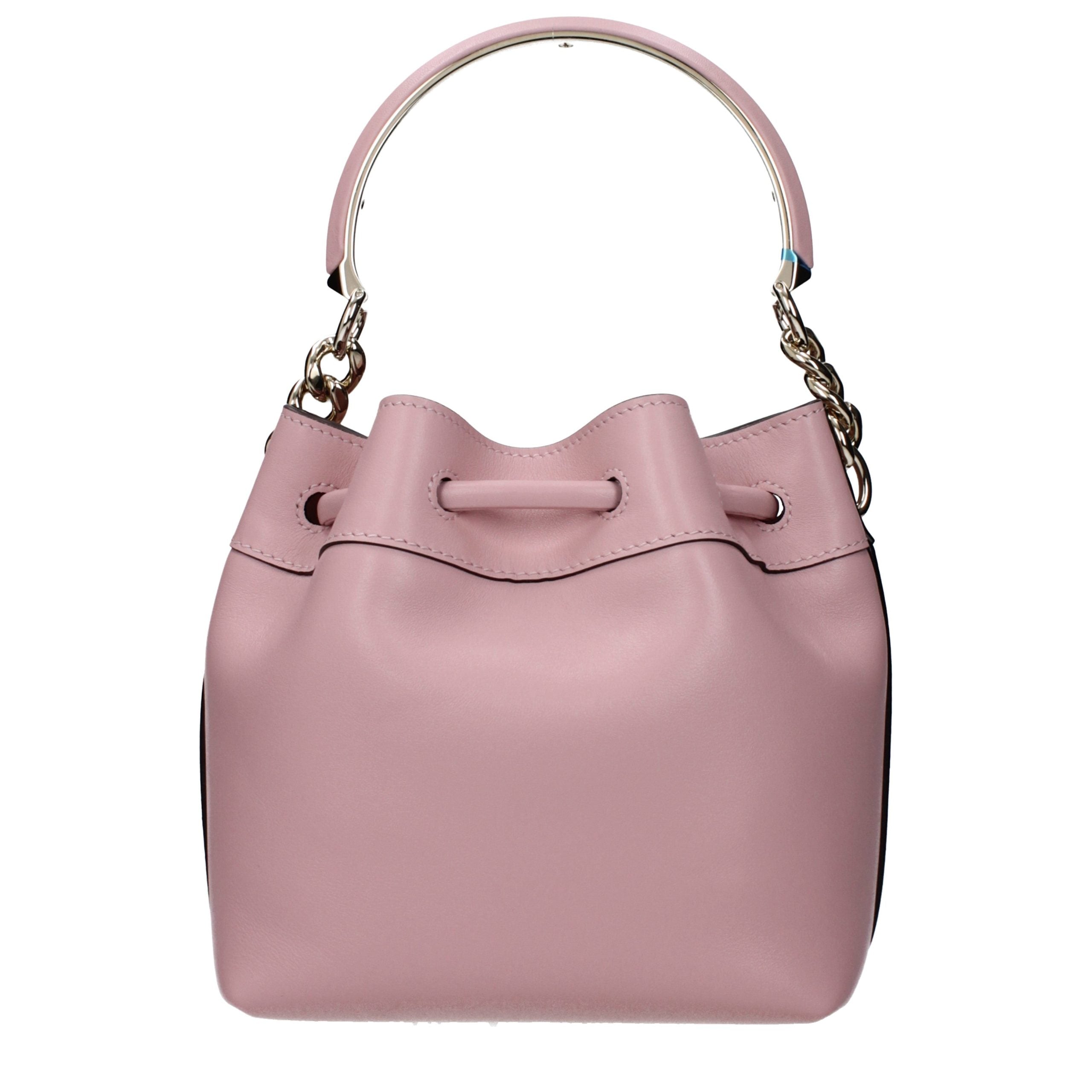 Jimmy Choo Bon Bon bucket bag, pink leather, top-handle with drawstring, front view