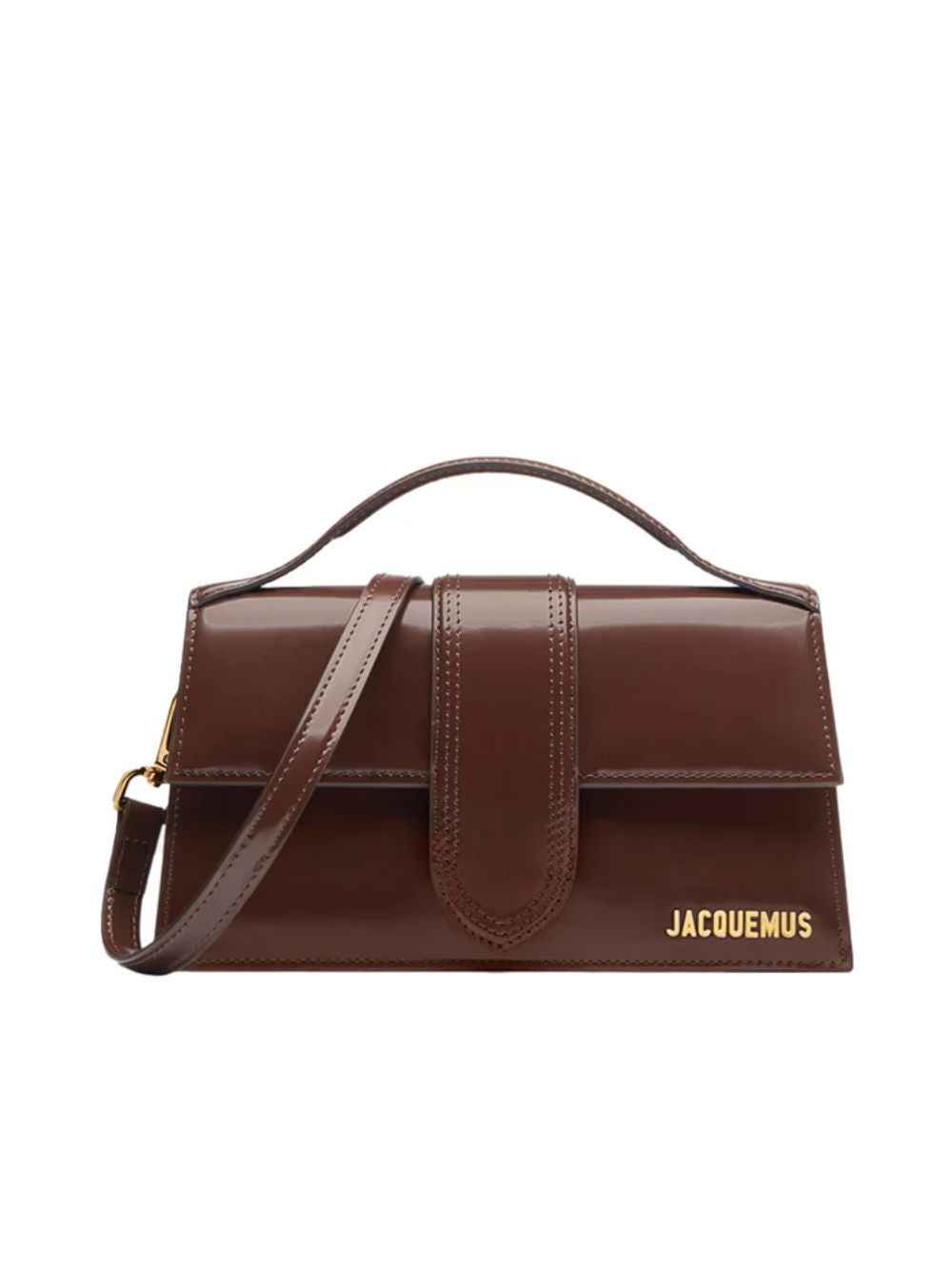 Jacquemus Le Grand Bambino crossbody bag in midnight brown leather, front view