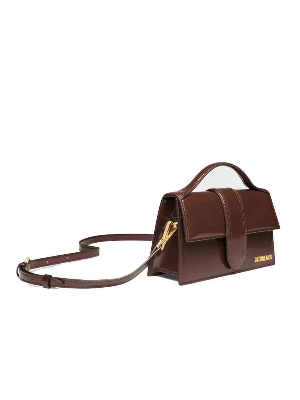 Jacquemus Le Grand Bambino crossbody bag in midnight brown leather, front view