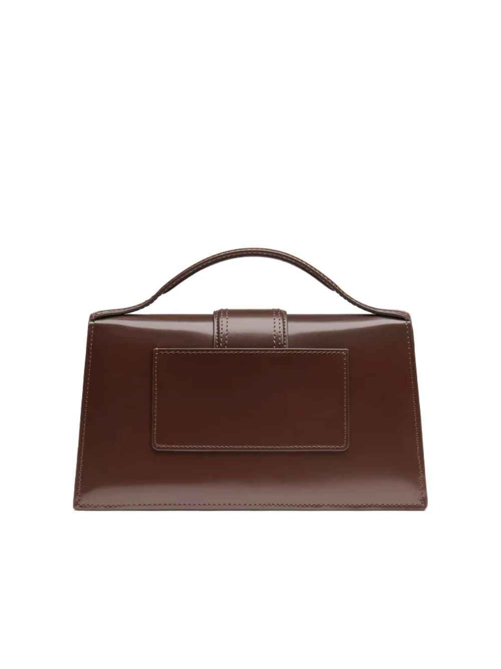 Jacquemus Le Grand Bambino midnight brown leather handbag, top-handle, front view