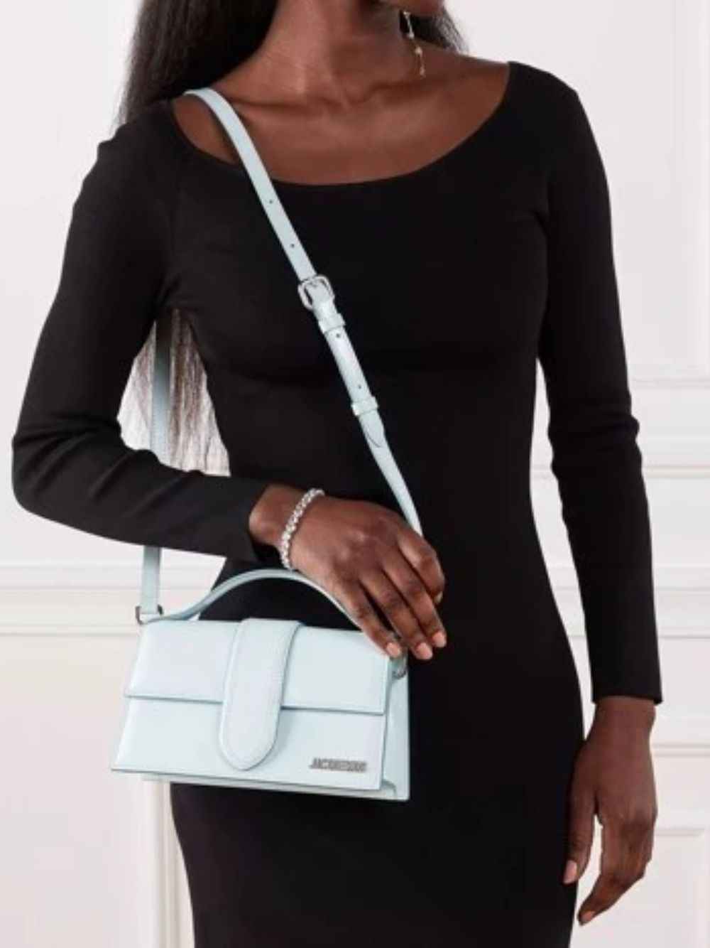 Jacquemus Le Grand Bambino pale-blue leather crossbody bag front view