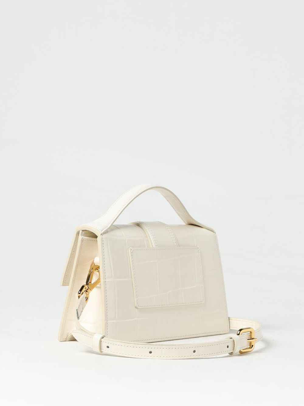 Jacquemus Cocco Le Grand Bambino crossbody bag in ivory crocodile-embossed leather, front view