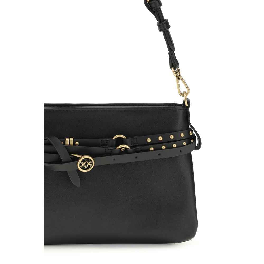 PINKO Buckle Shoulder Bag black leather front view
