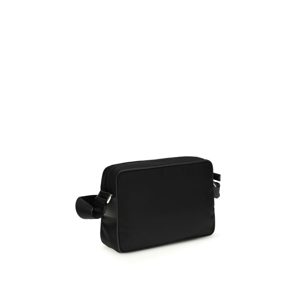 Prada shoulder bag in black Re-Nylon and Saffiano, shoulder strap, front view