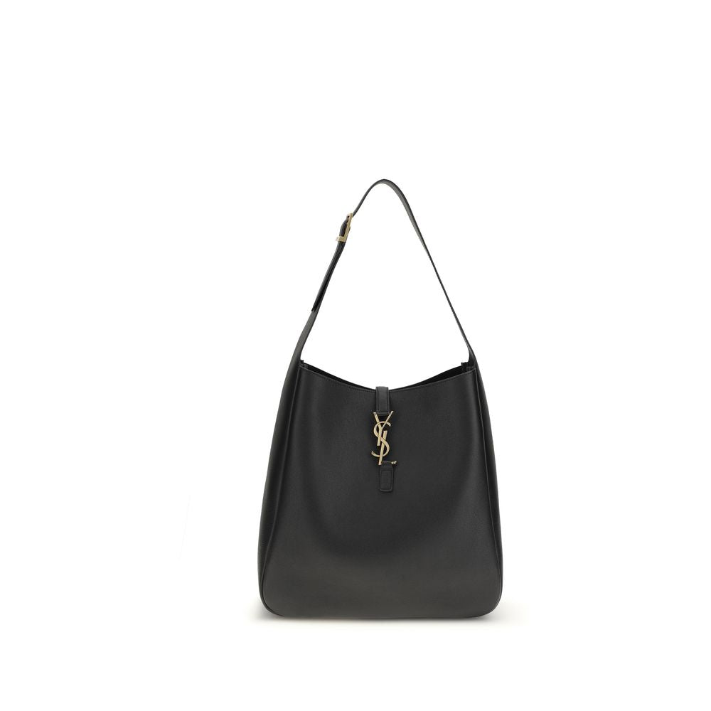 Saint Laurent Le 5 À 7 Large shoulder bag, black leather, gold YSL hardware, front view