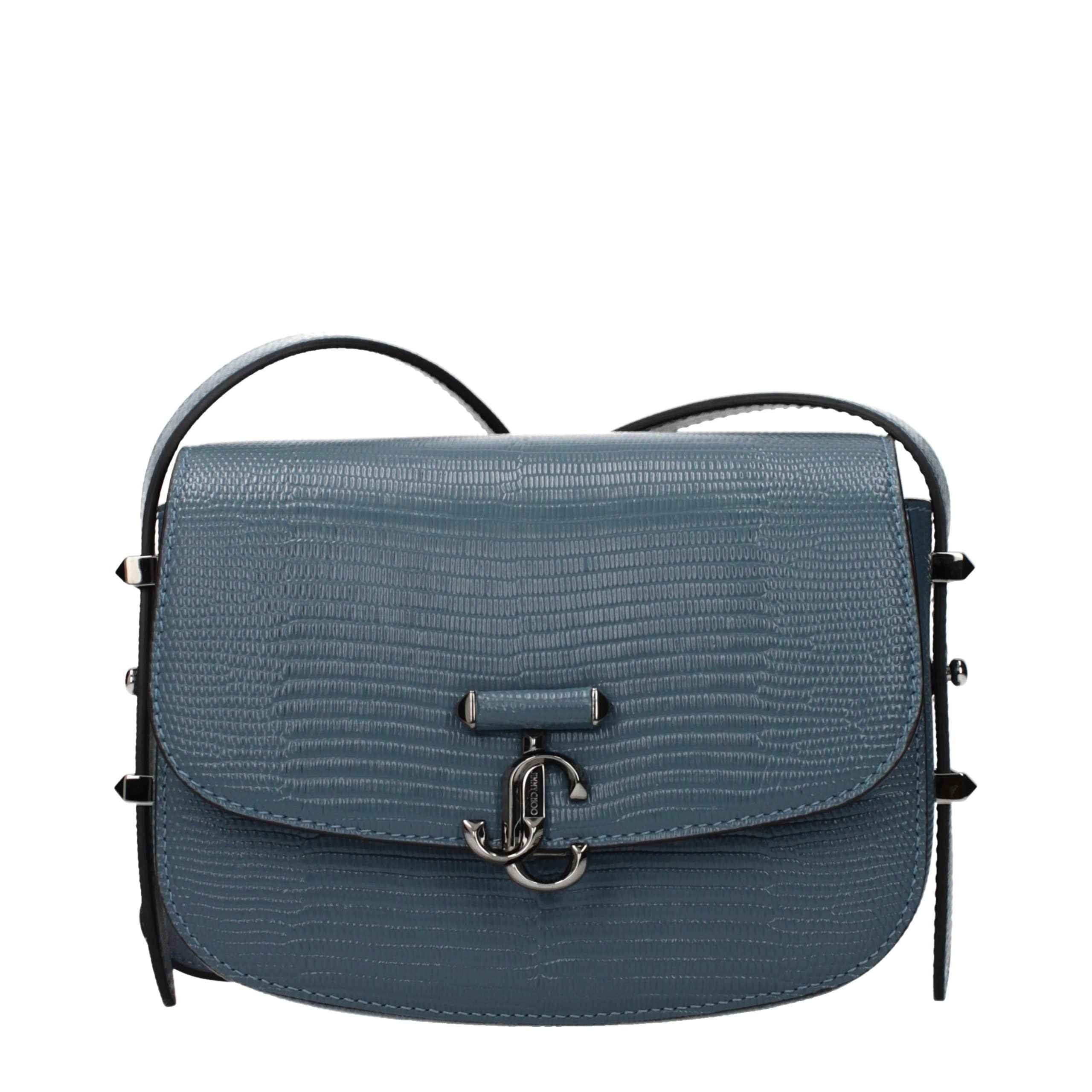 Jimmy Choo Avenue XB Crossbody blue textured leather bag front view