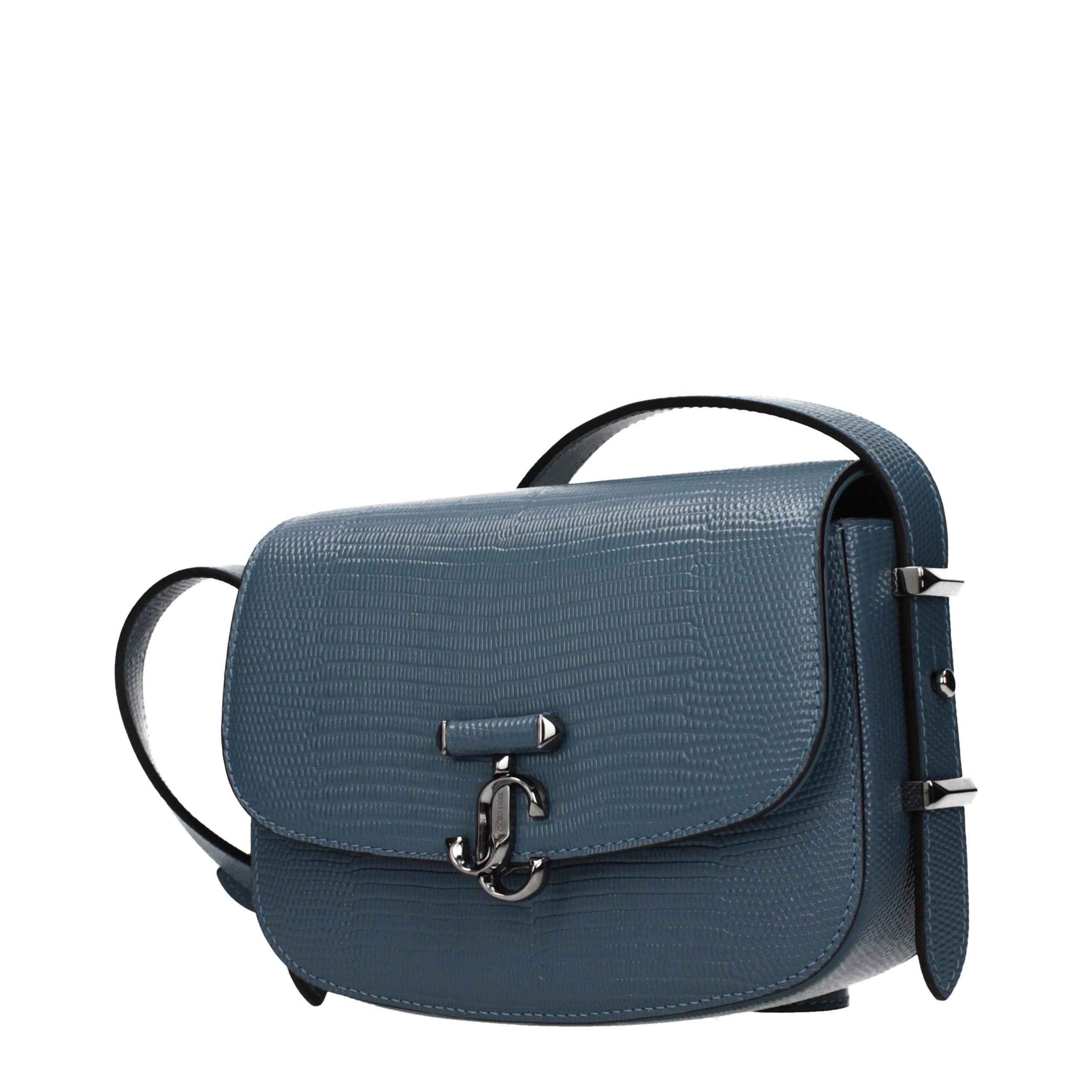 Jimmy Choo Avenue XB Crossbody blue embossed leather bag front view
