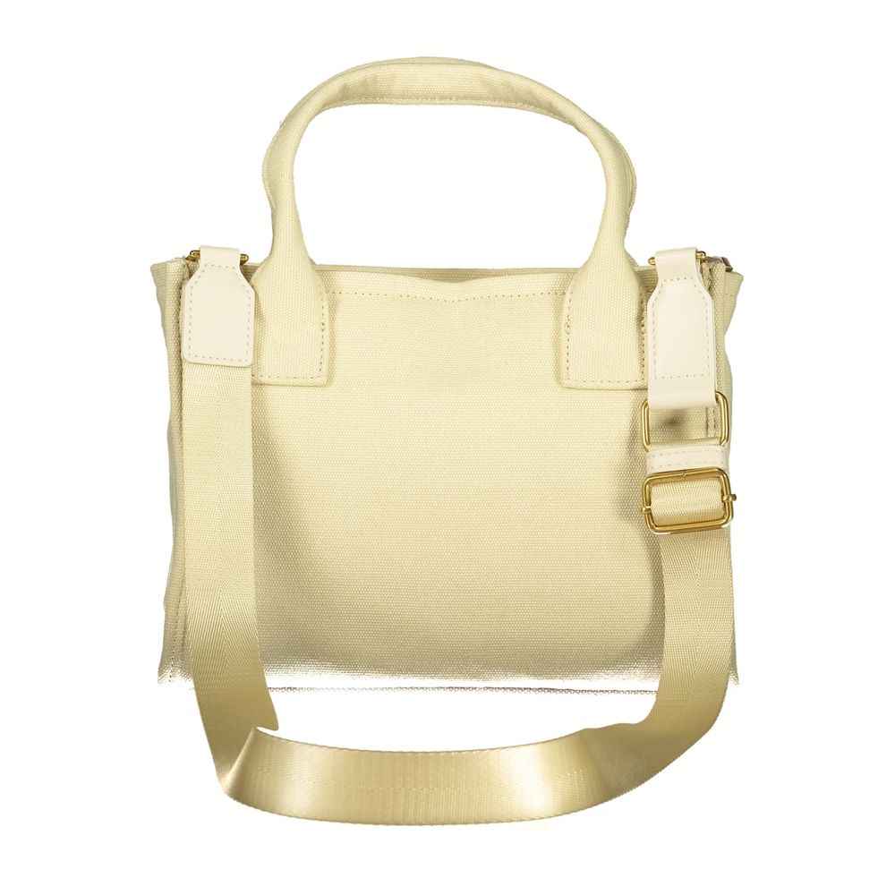 Twinset beige cotton handbag with top handles and detachable strap, front view