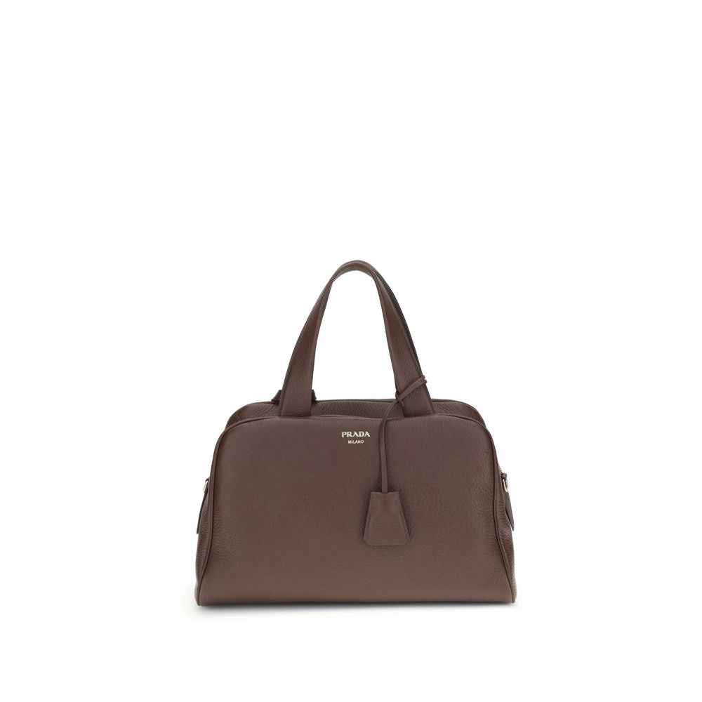 Prada Brown Medium Calf Leather Top-Handle Bag front view