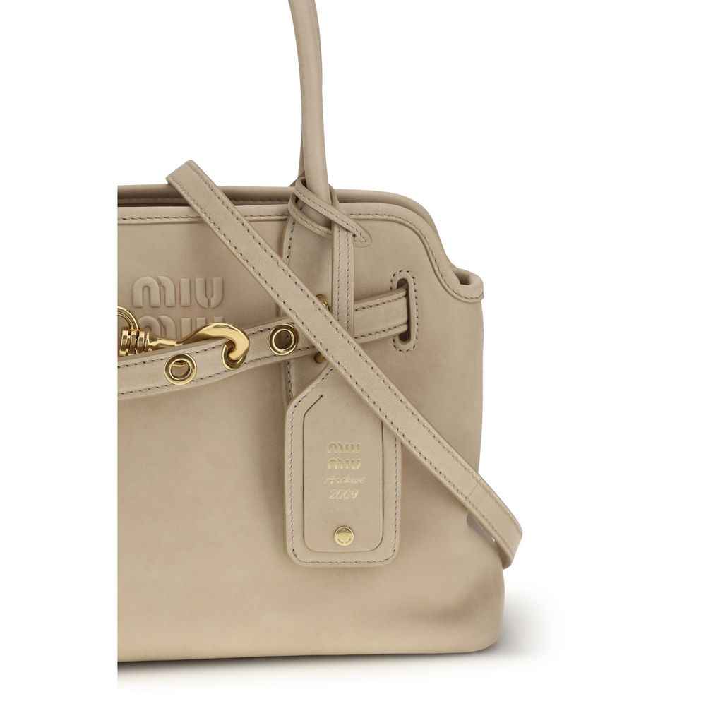 Miu Miu Aventure Nappa Leather beige shoulder bag with gold hardware side view