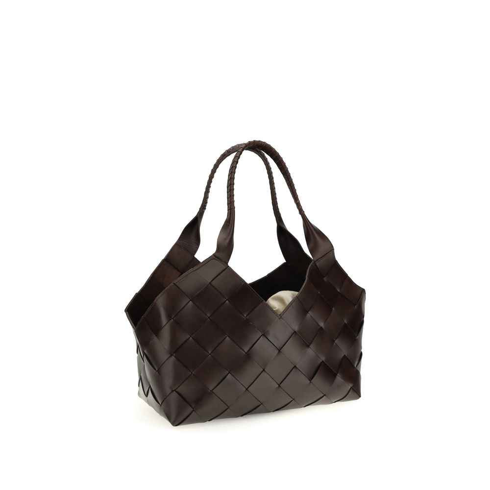 Dragon Diffusion Big B Tote, brown woven leather tote, front view.