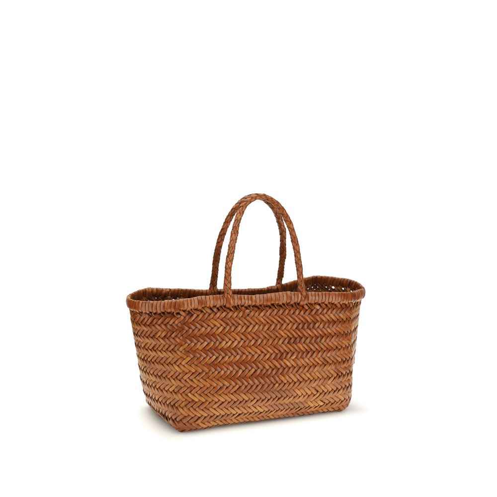 Dragon Diffusion Mini Flat Gora brown woven tote bag, straw material, front view