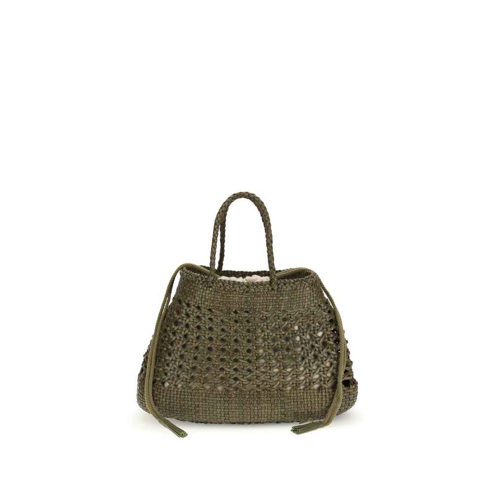 Dragon Diffusion Santo Cano bucket bag in olive raffia, front view