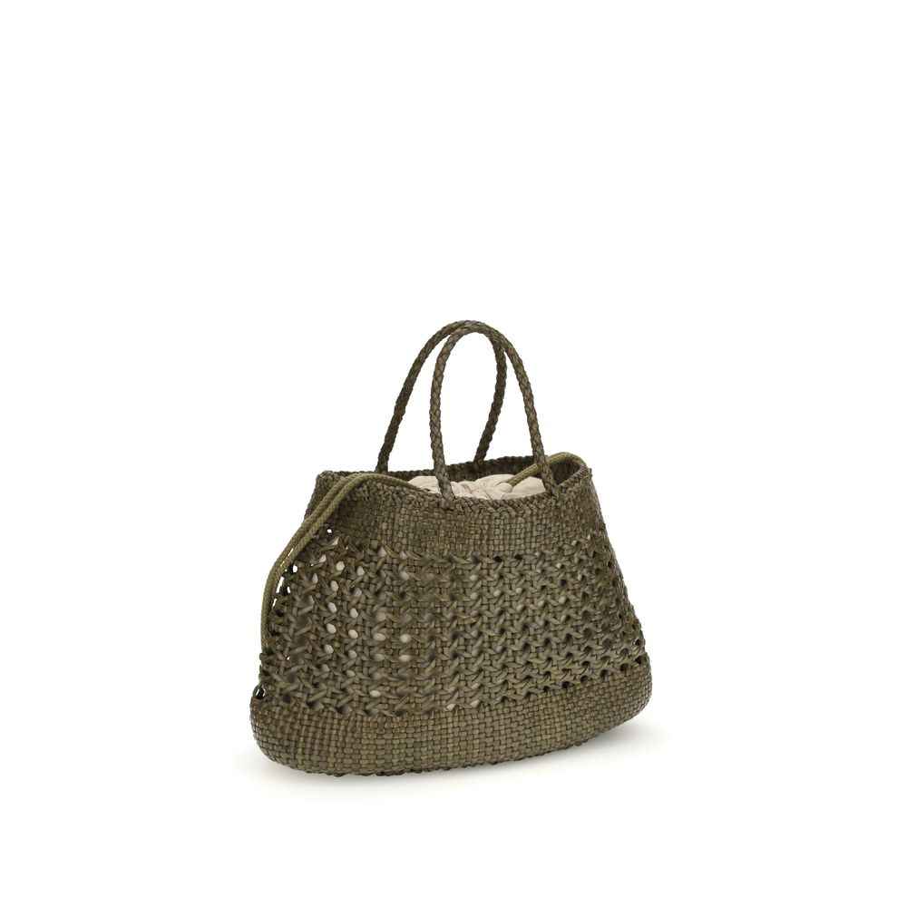 Dragon Diffusion Santo Cano Handbag bucket bag, olive-brown woven straw, front view