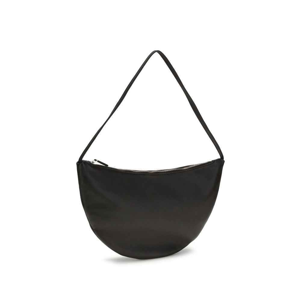 The Row Izzy Small Shoulder Bag, black leather, front view