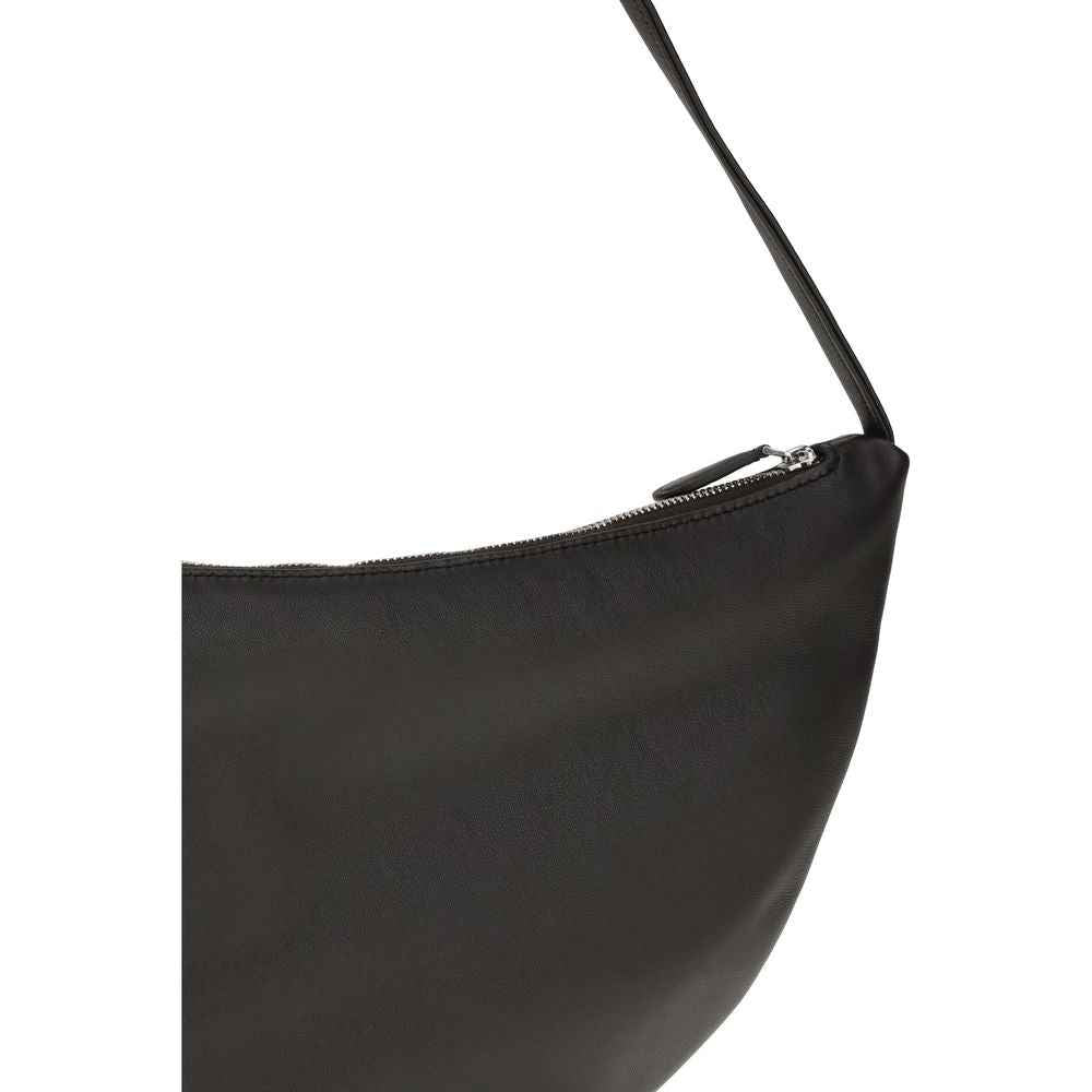 The Row Izzy Small Shoulder Bag, black leather, side view