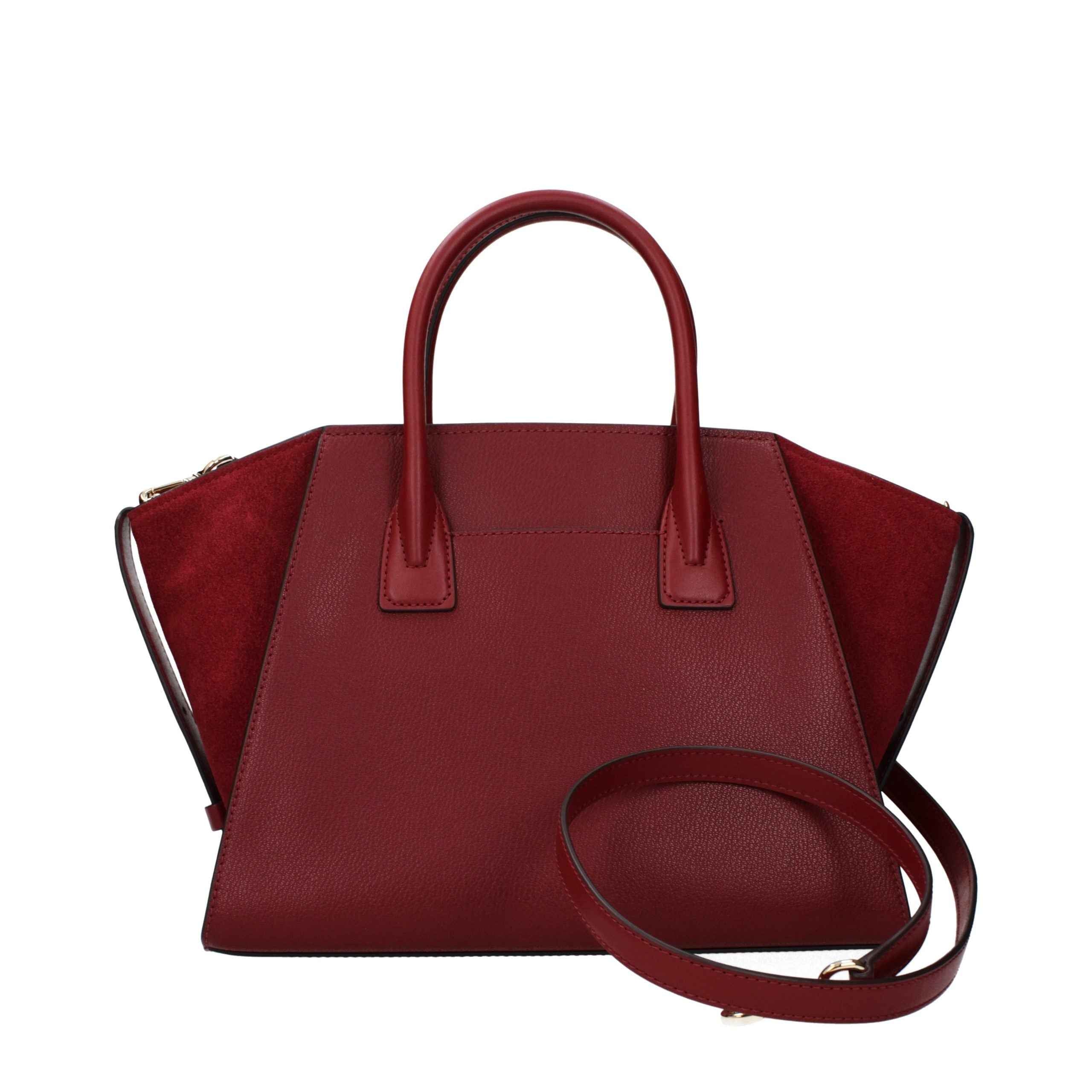 Michael Kors Avril Large Satchel red pebbled leather with suede side panels, front view
