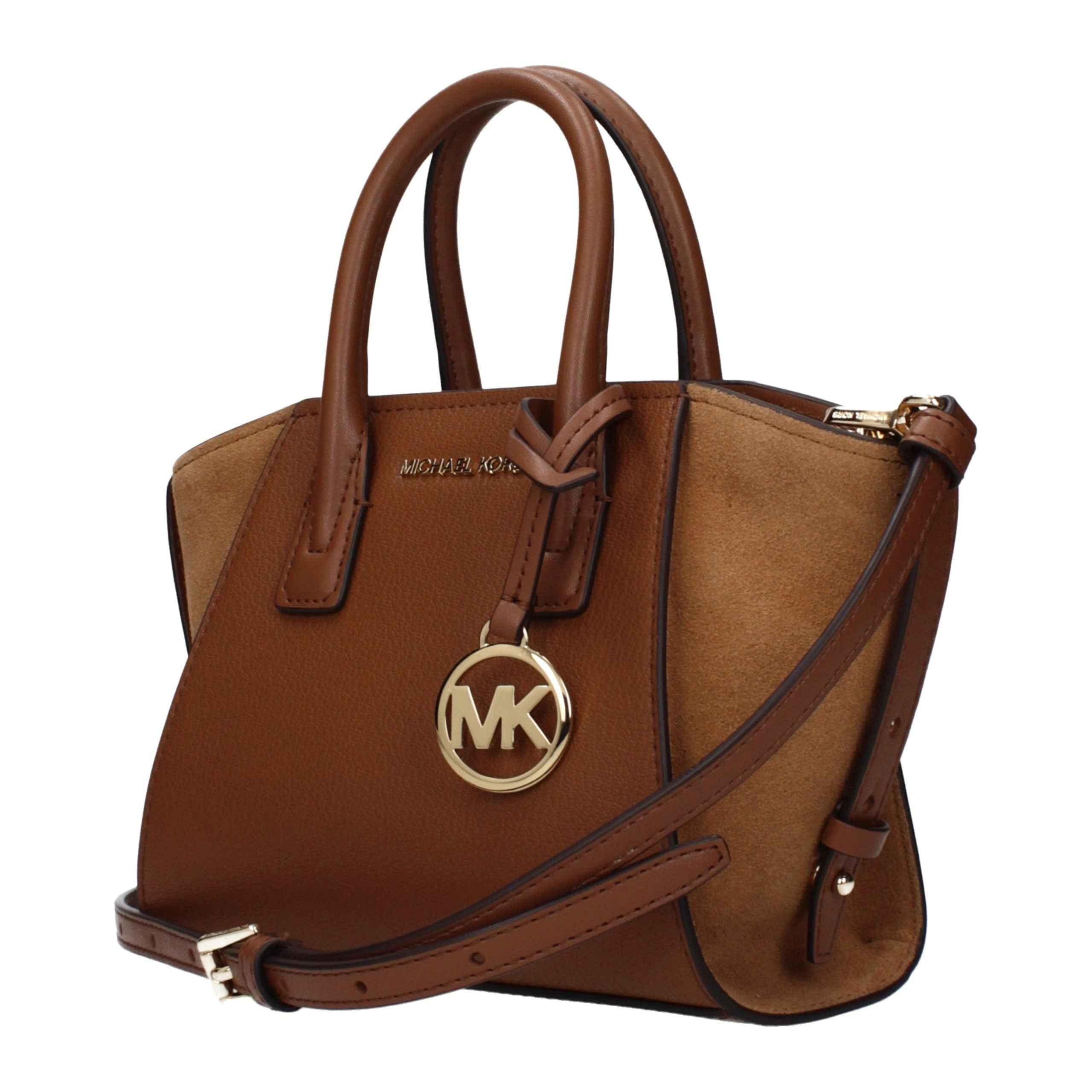 Michael Kors Avril Extra-Small Satchel brown leather and suede crossbody front view