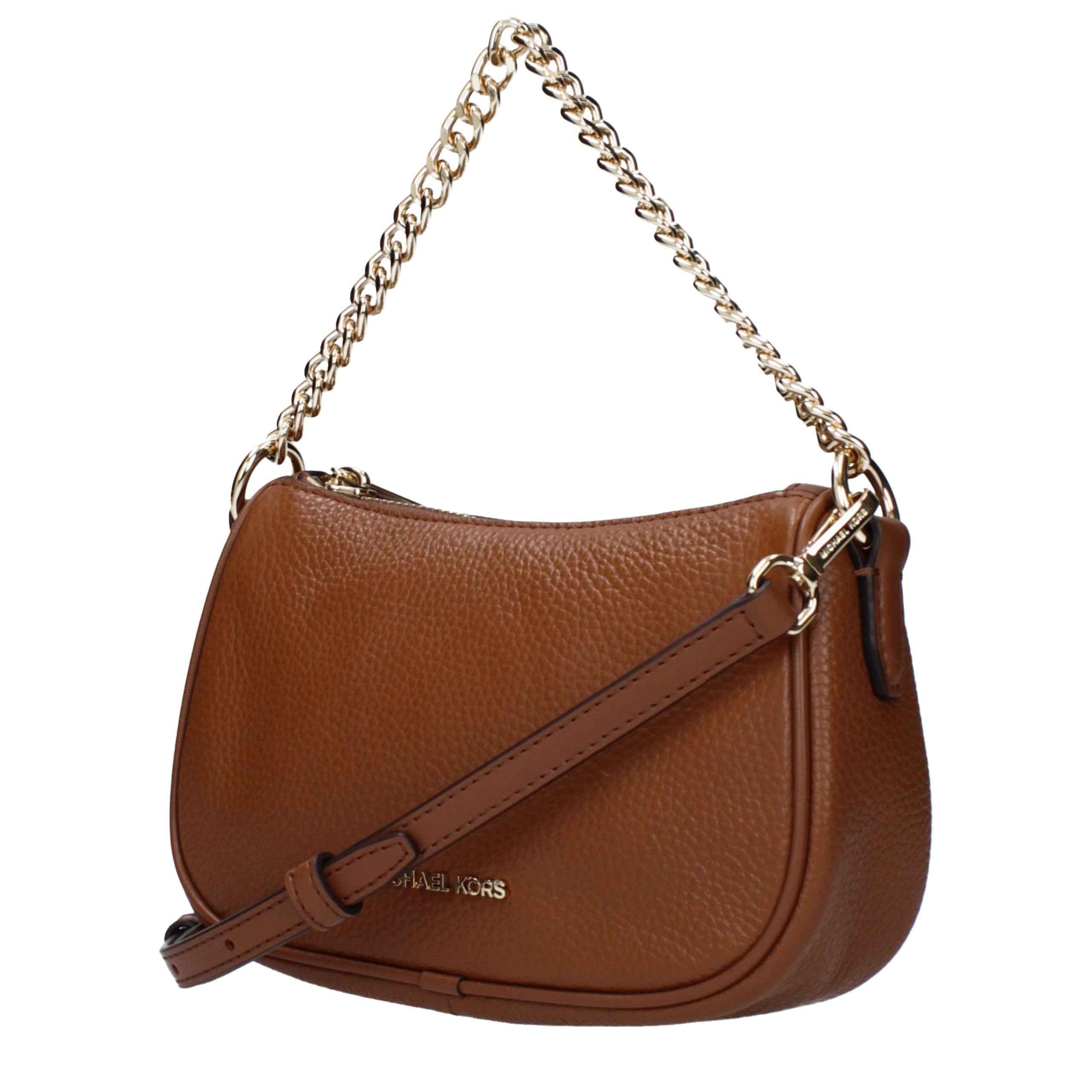Michael Kors Carmela small convertible crossbody bag, brown leather, front view