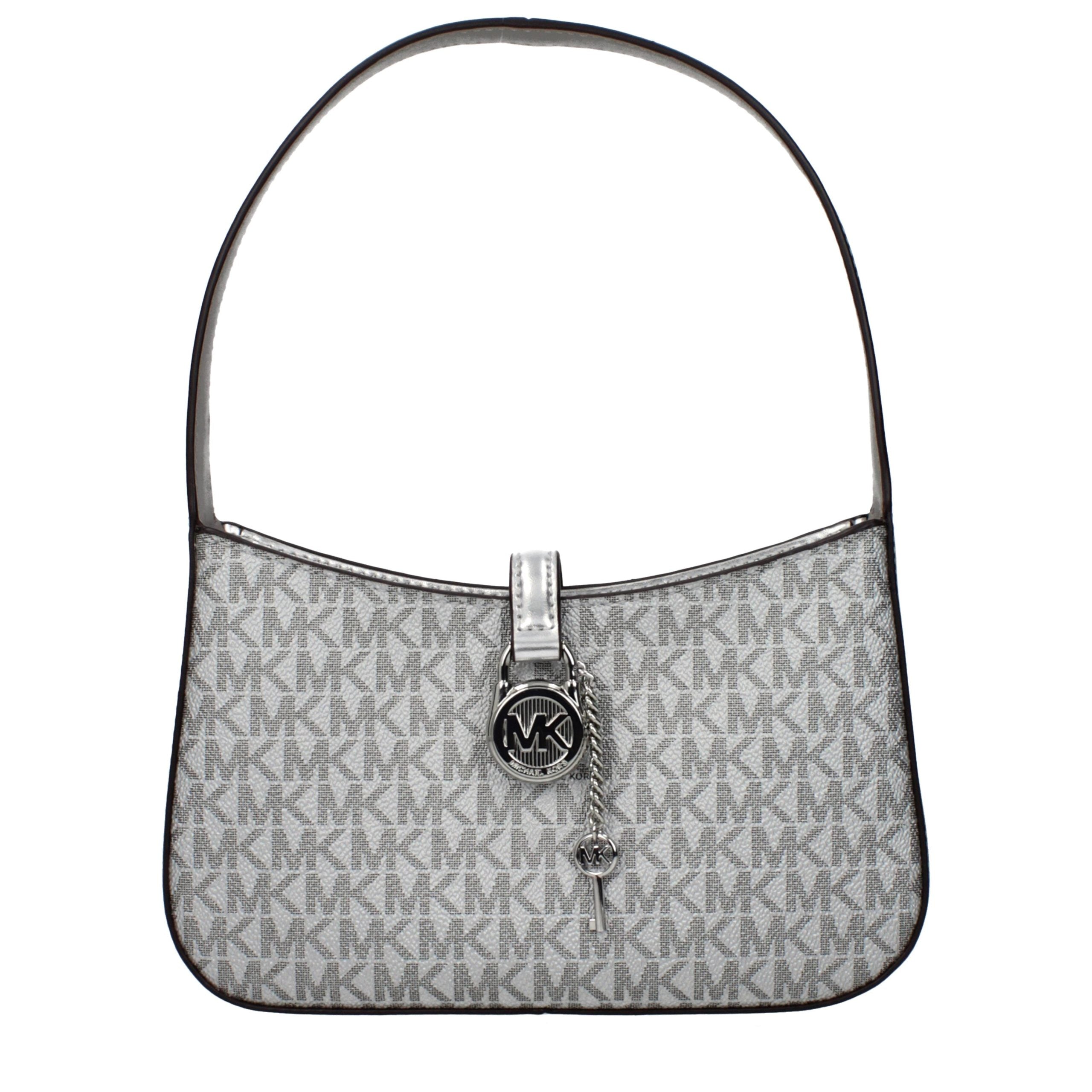 Michael Kors Lyra small shoulder bag, gray coated canvas with MK monogram, front view