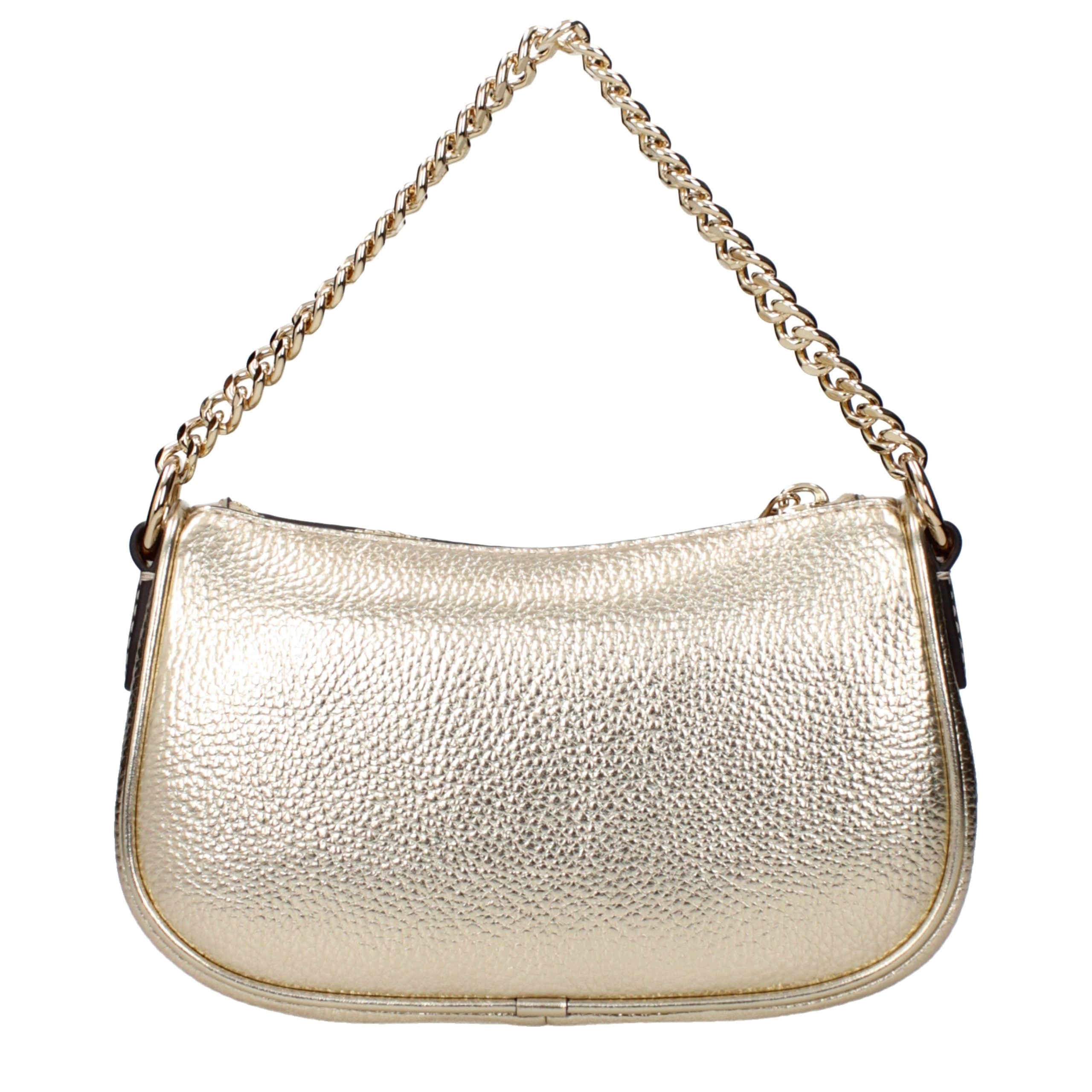 Michael Kors Carmela Small Convertible Crossbody, gold pebbled leather, chain strap, front view