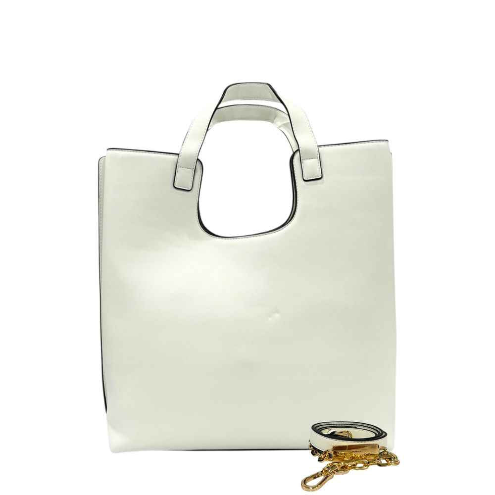 Twinset White PU Women Handbag, tote with top handles, front view