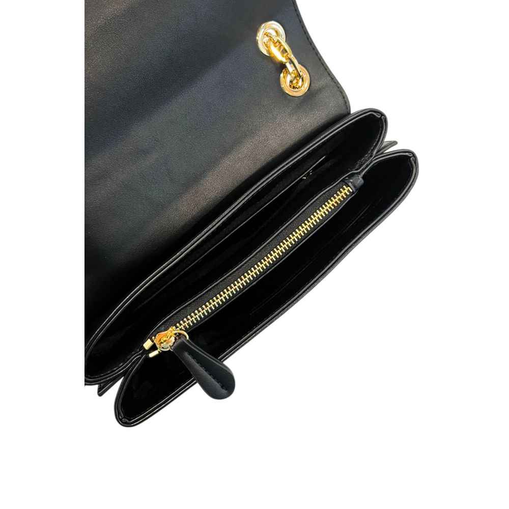 Twinset Black PU Women Crossbody Bag gold zipper interior view