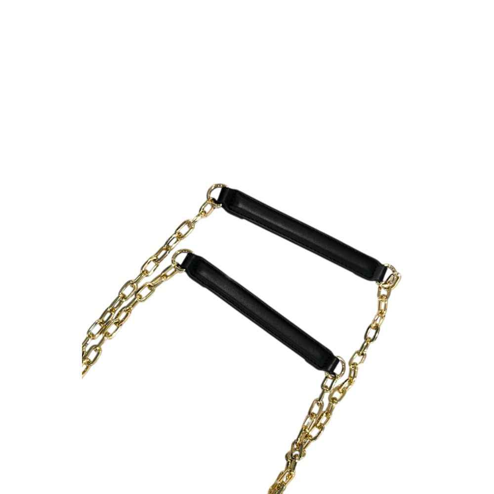 Twinset Black PU Women Crossbody Bag with gold chain strap and padded leather sections, strap close-up