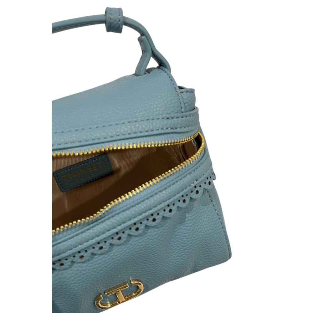 Twinset blue PU handbag with gold zipper, mini top-handle bag, interior view
