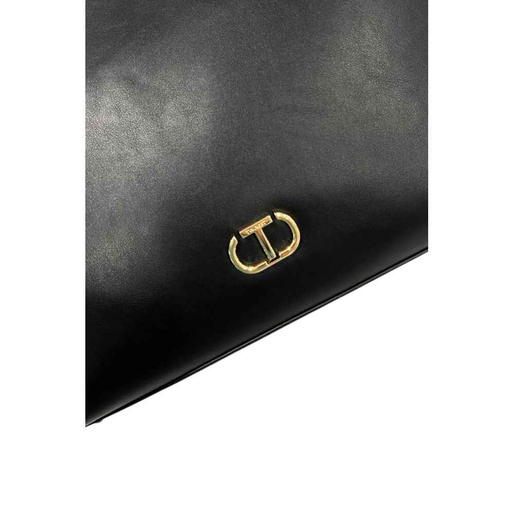 Twinset Black PU shoulder bag with gold hardware logo detail