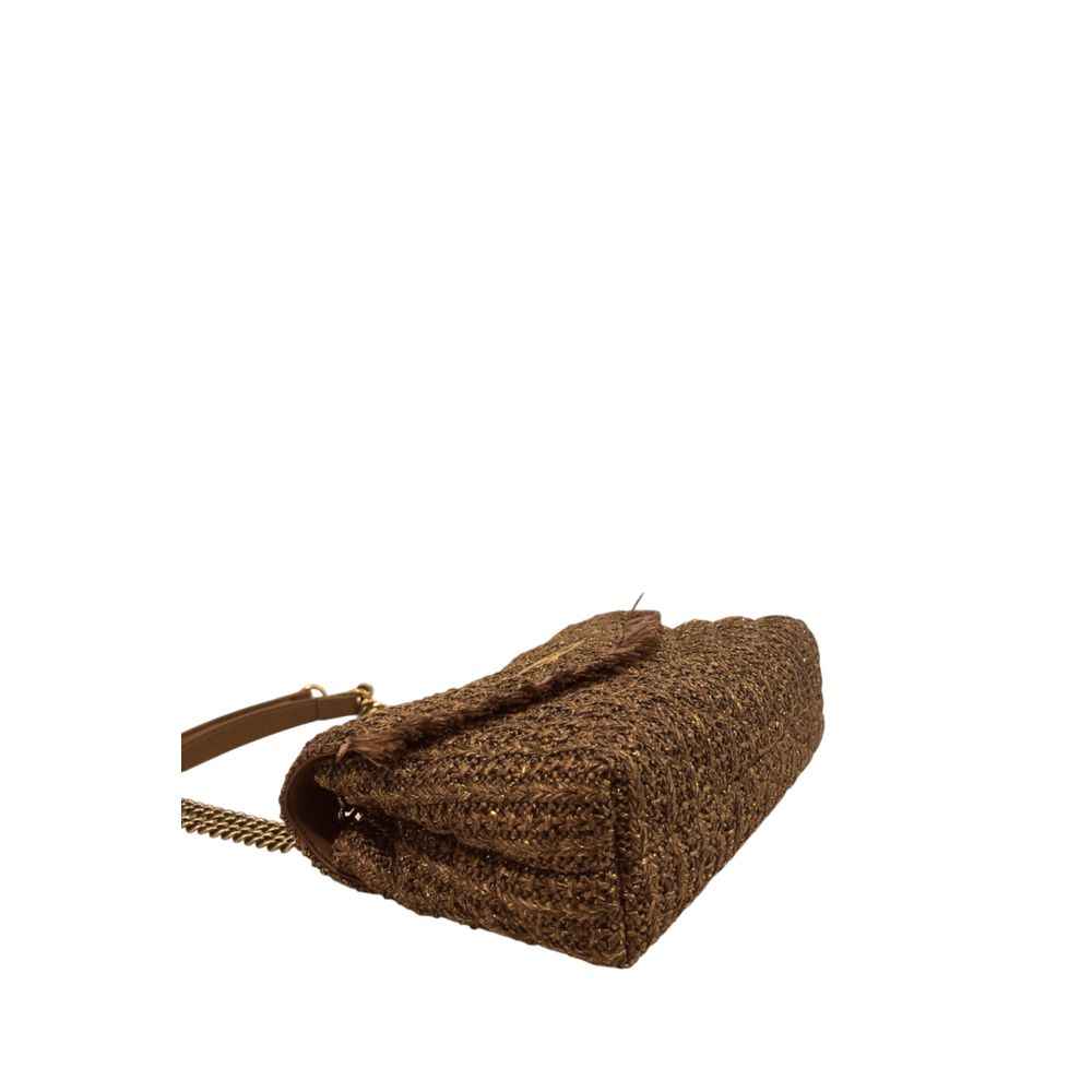 Twinset brown polypropylene crossbody bag, woven texture, chain strap, side view