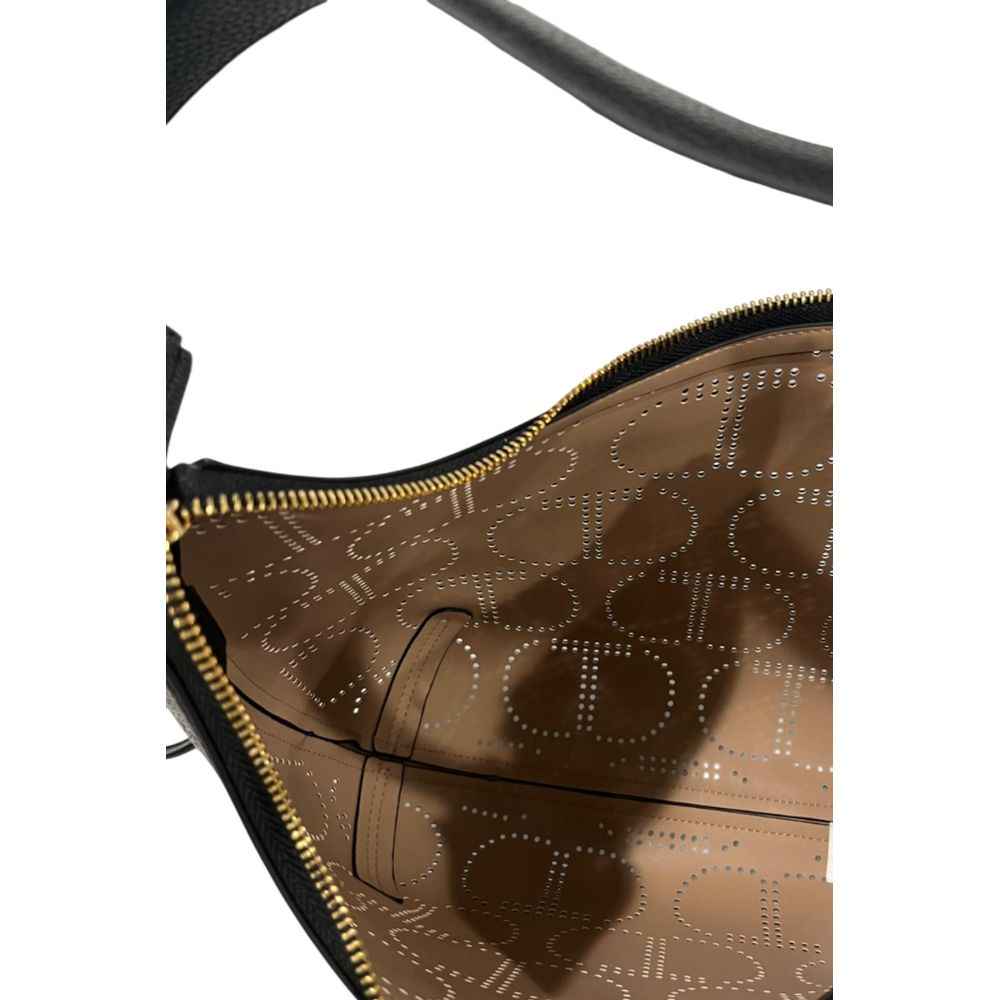Twinset Black polyethylene shoulder bag with tan interior lining, interior view