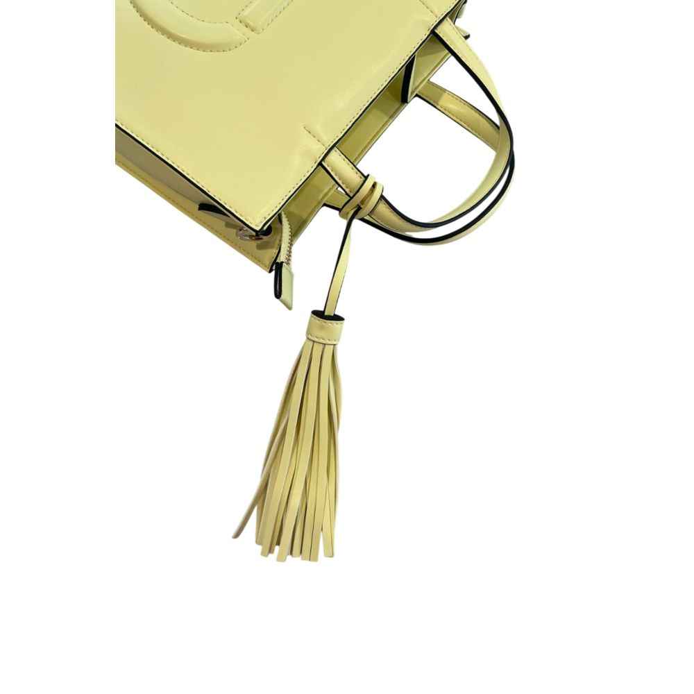 Twinset Bicolor polyethylene shoulder bag, pale yellow with tassel, side view