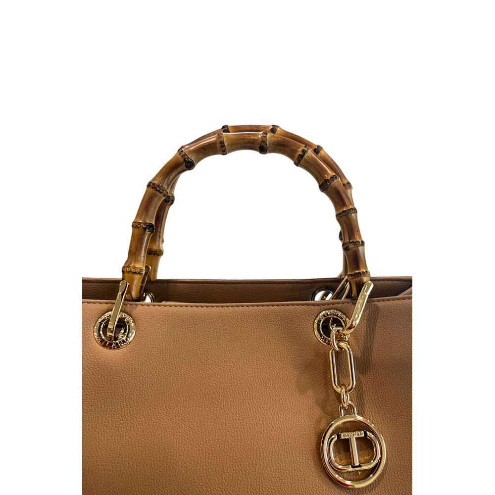 Twinset Brown PU Women Handbag, bamboo top-handle, front view