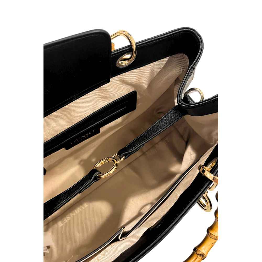 Twinset Large Black Shoulder Bag with gold hardware interior view