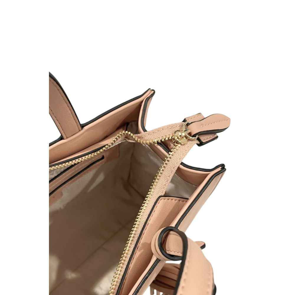 Twinset Pink PU Women Handbag with gold zipper and pink lining interior view