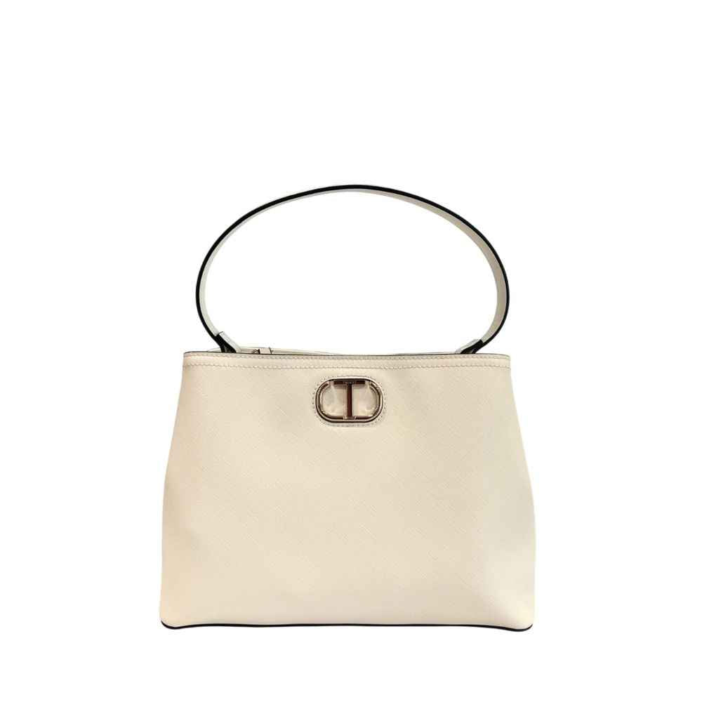 Twinset Medium White Handbag, white leather shoulder bag, front view