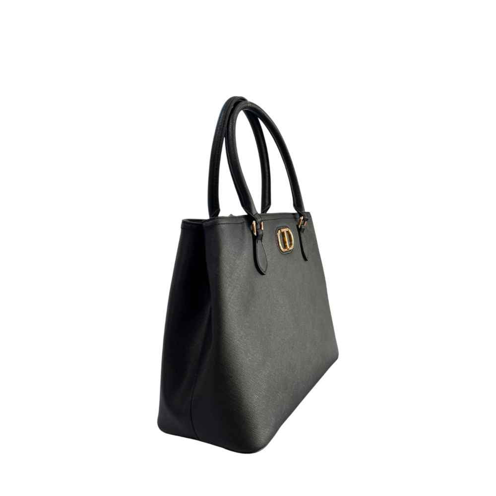Twinset black polyurethane shoulder bag with gold hardware side view