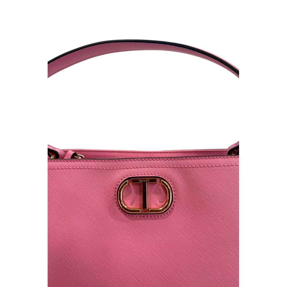 Twinset pink PU women's handbag with gold-tone logo hardware, front view